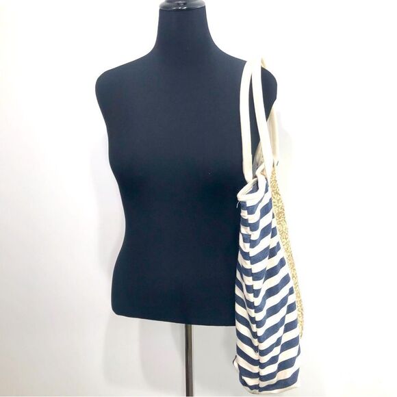 Deux Lux X Everything But Water Navy Blue Gold Sequin Nautical Canvas Tote Bag - Picture 3 of 16